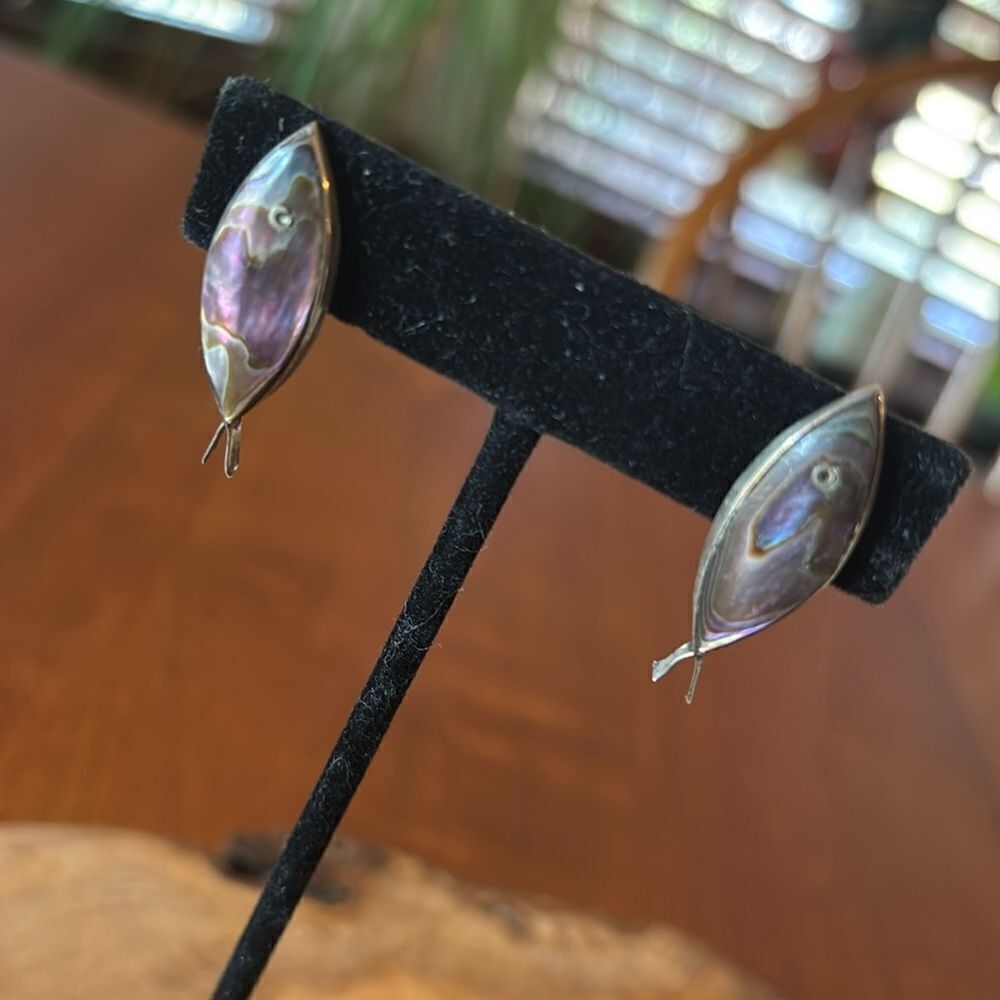 Mexico Abalone Fish Screw Back Earrings